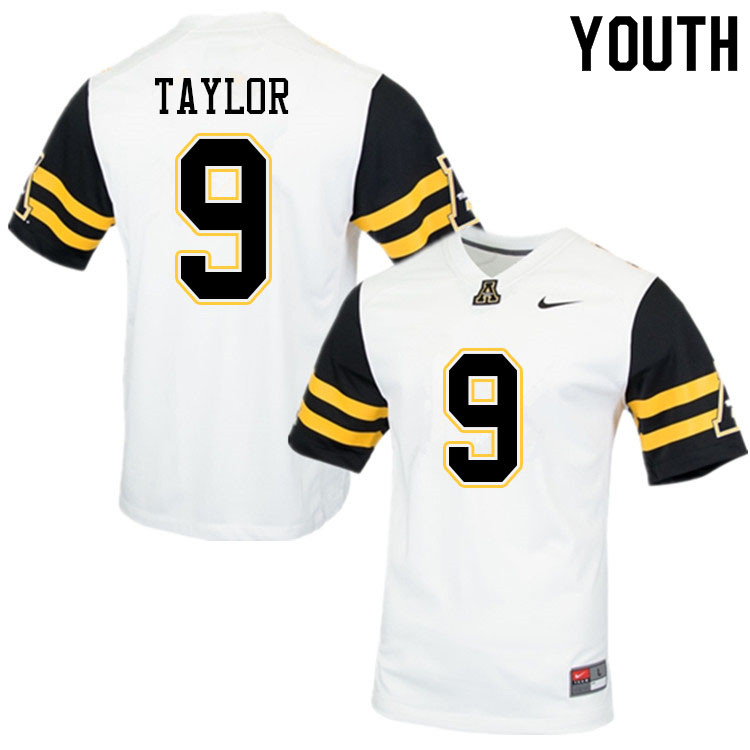 Youth #9 Demetrius Taylor Appalachian State Mountaineers College Football Jerseys Sale-White - Click Image to Close